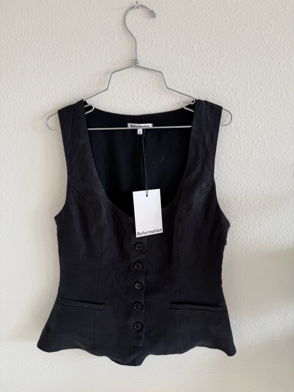 Reformation Delanie Black Linen Vest Top